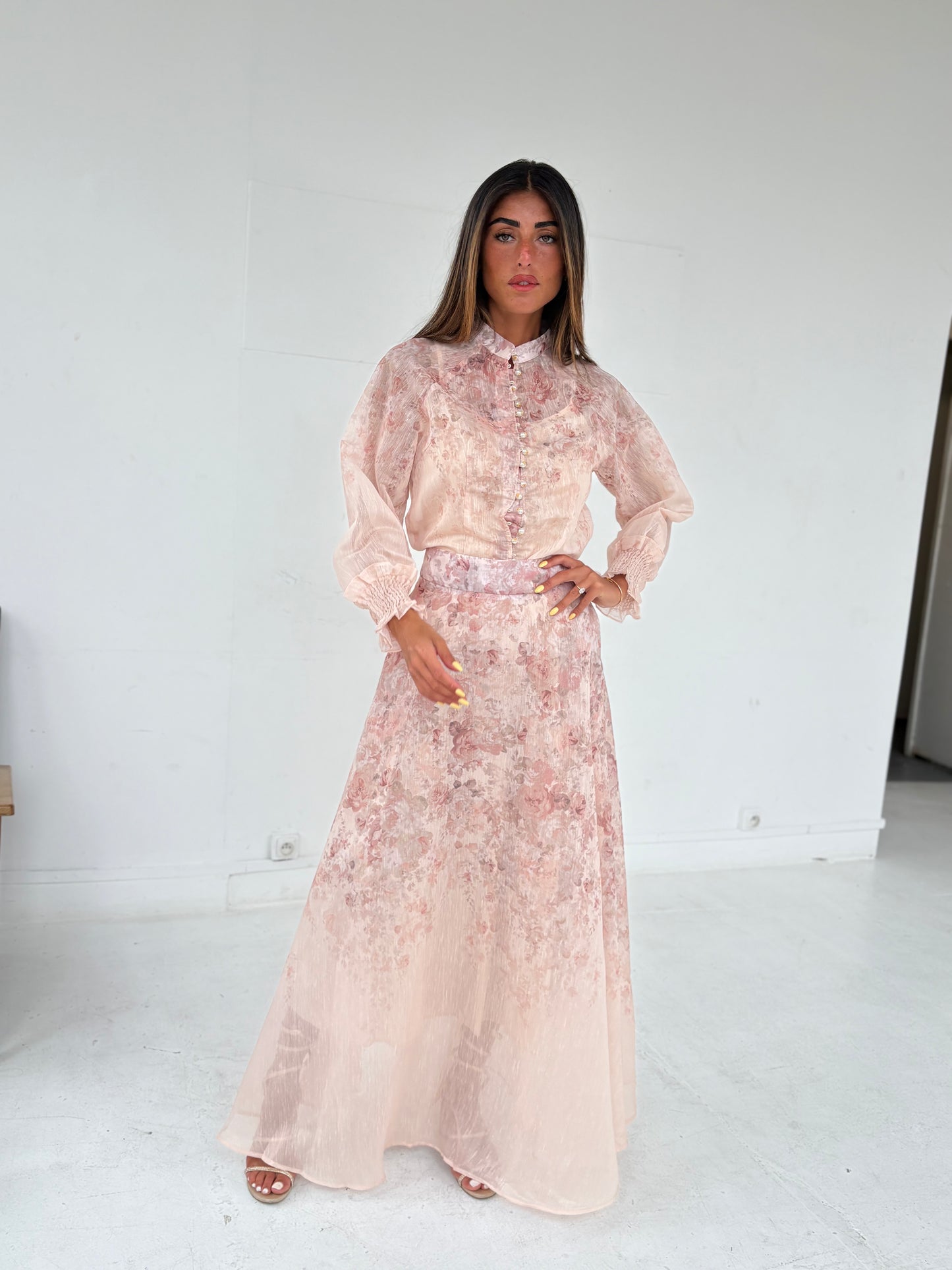 Ensemble Floral rosé à manches longues