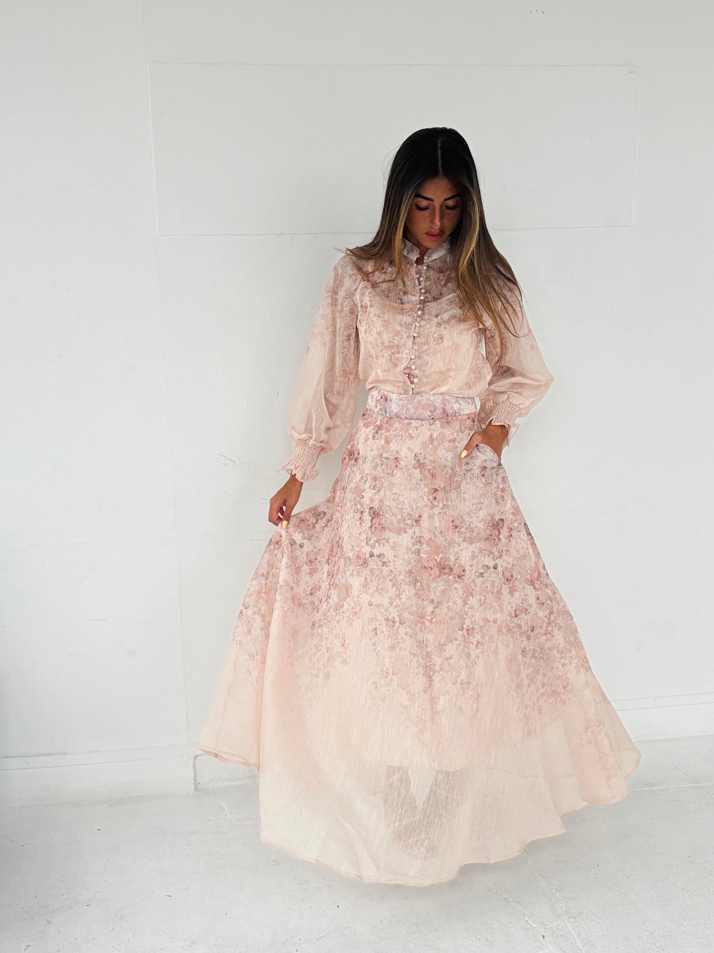Ensemble Floral rosé à manches longues