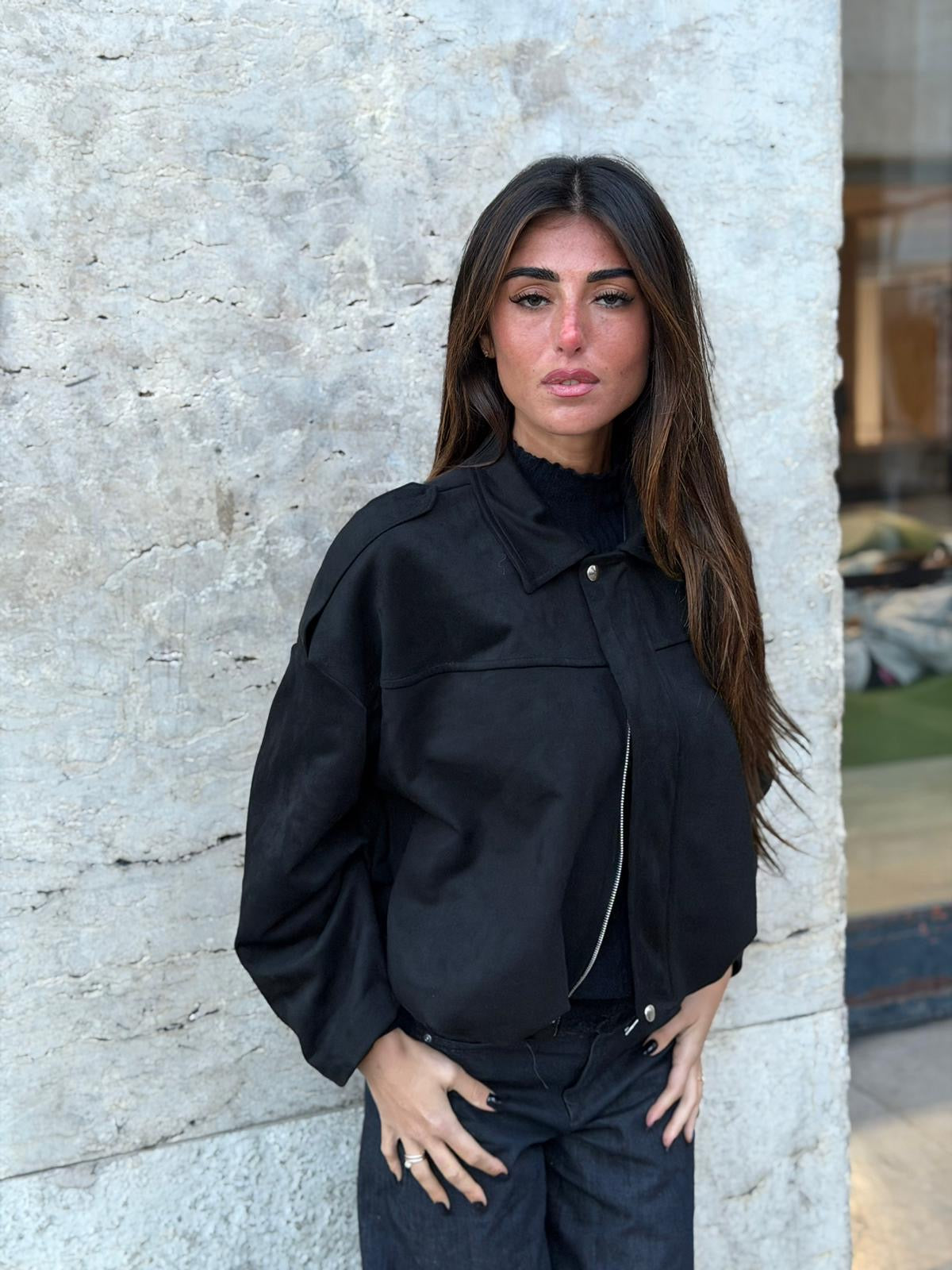 Veste oversize noir à zip