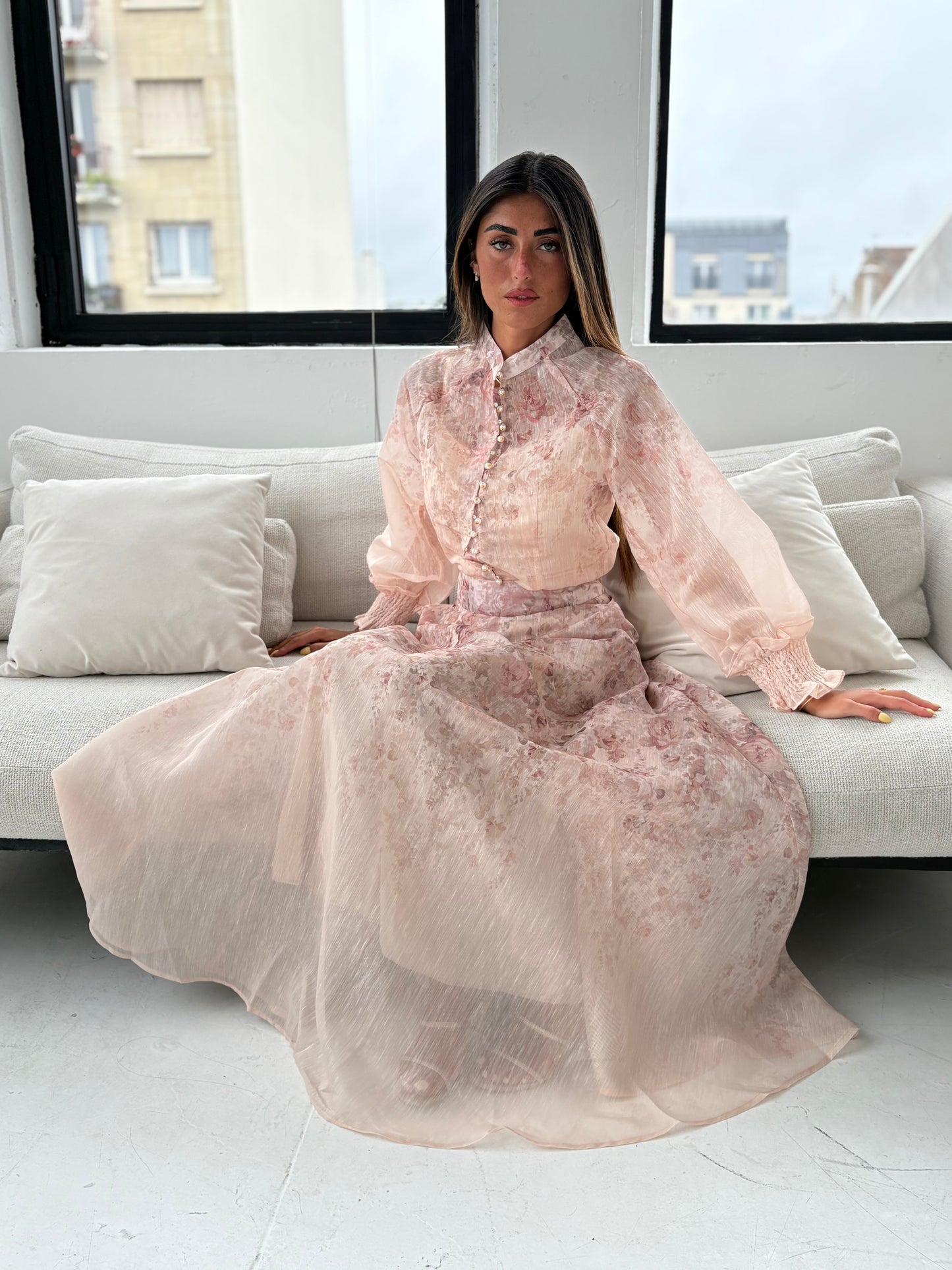 Ensemble Floral rosé à manches longues