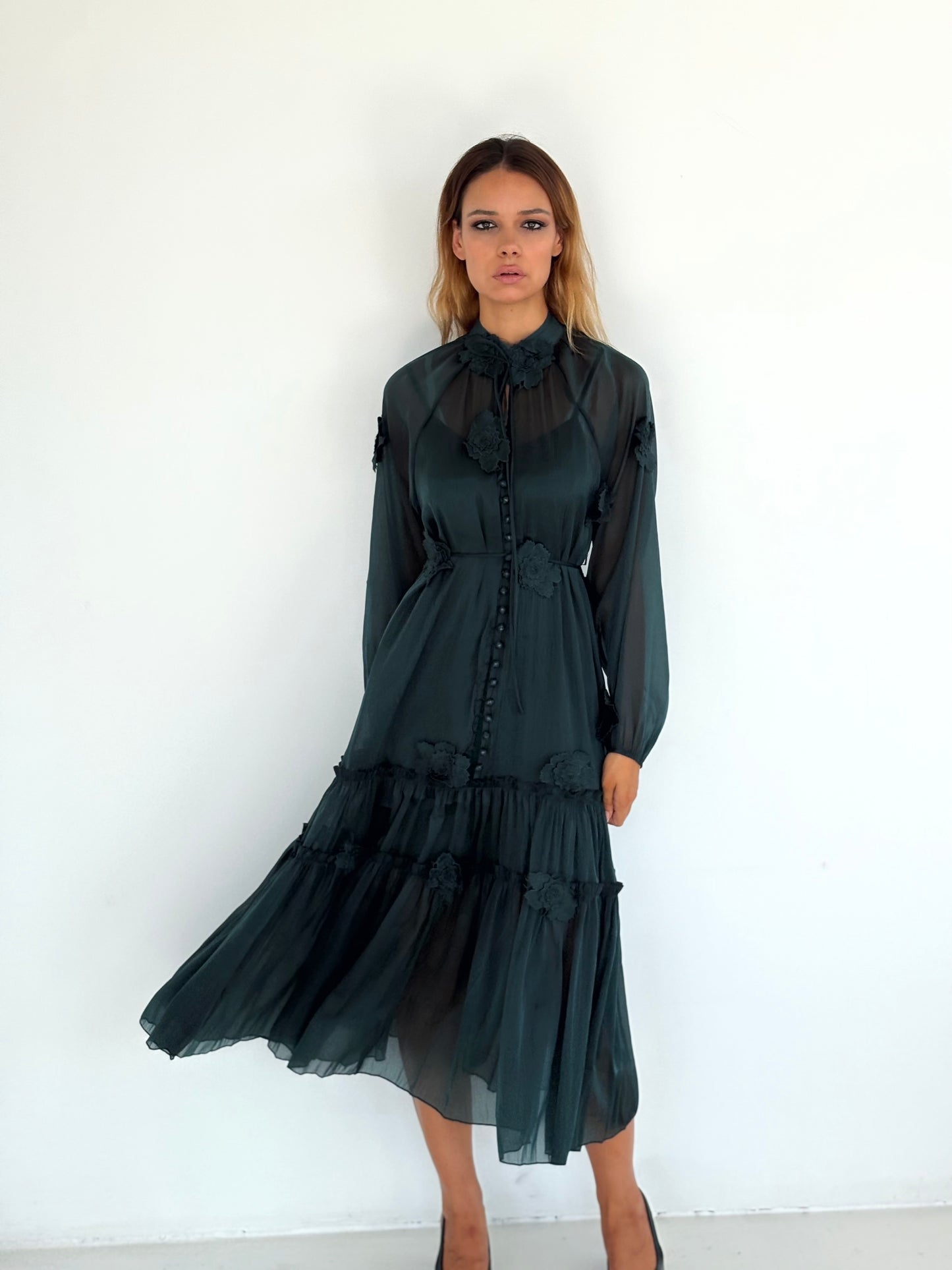 Robe à fleurs vert