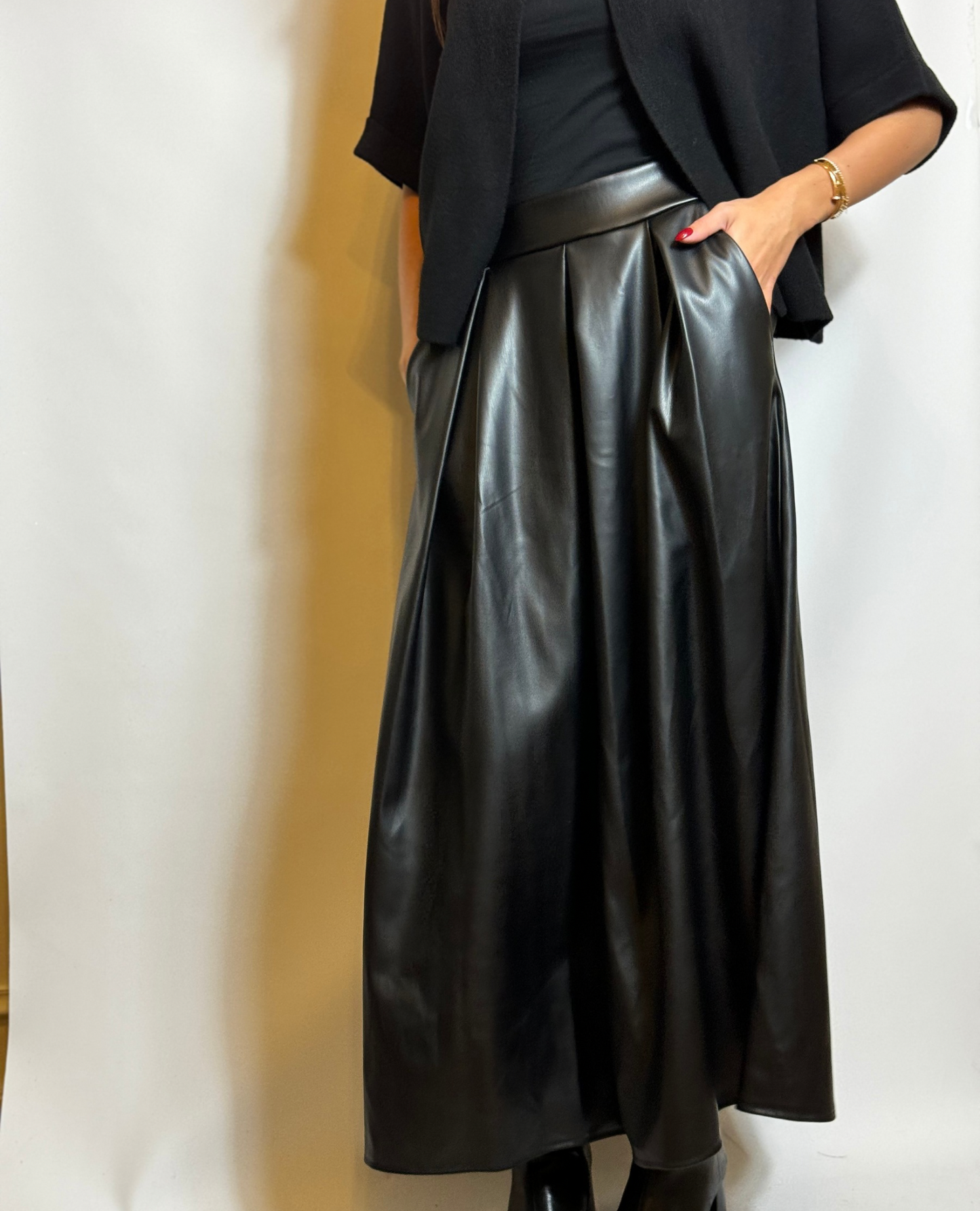 Jupe longue cuir noire