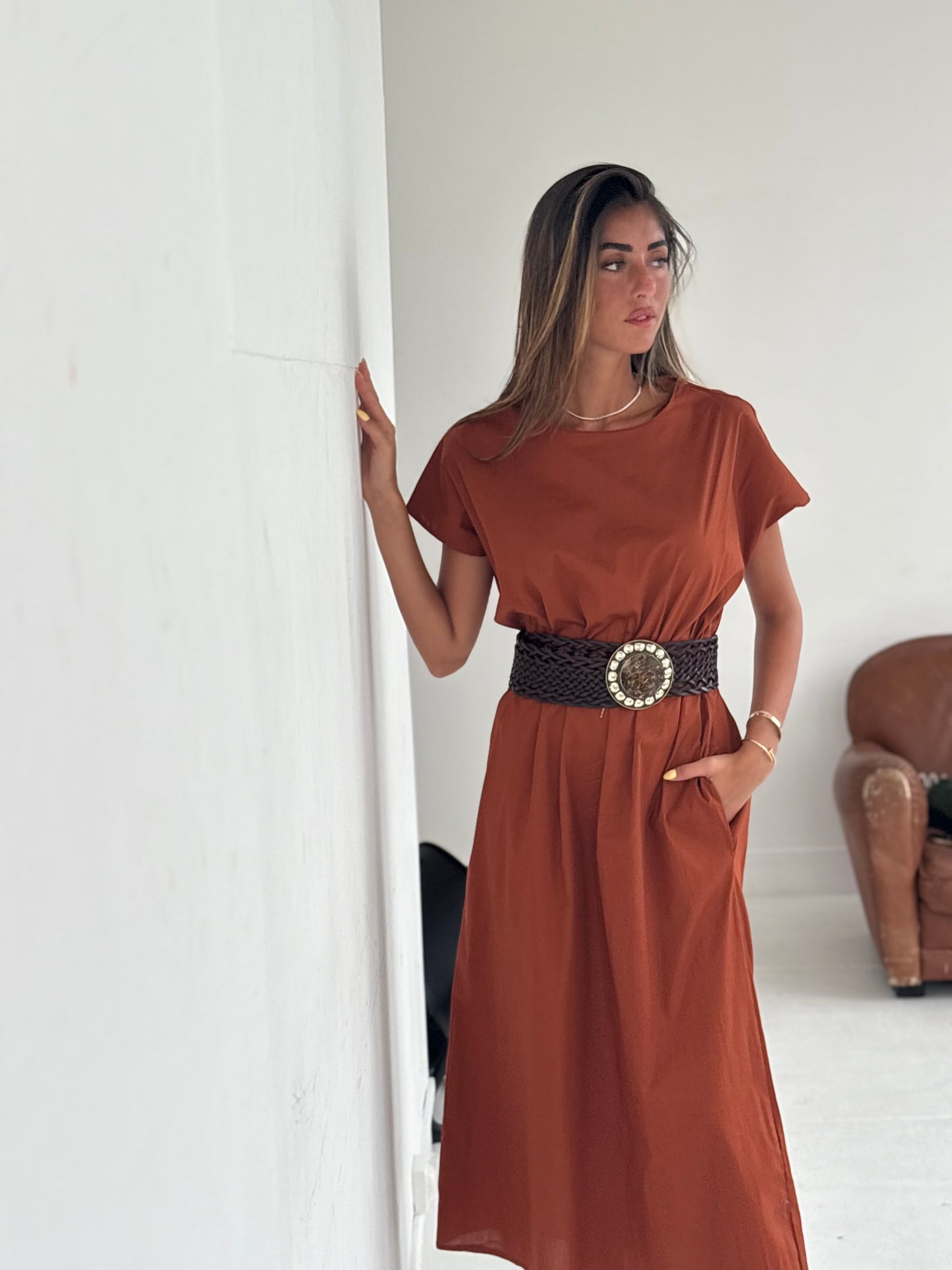 Robe chemise cintré rouille