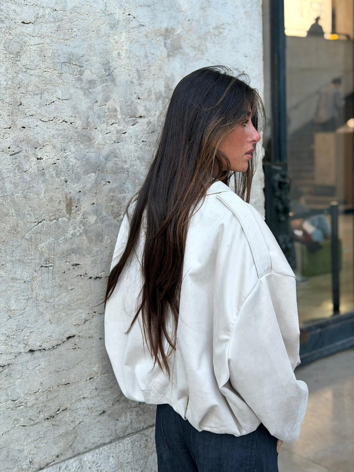 Veste oversize écru à zip