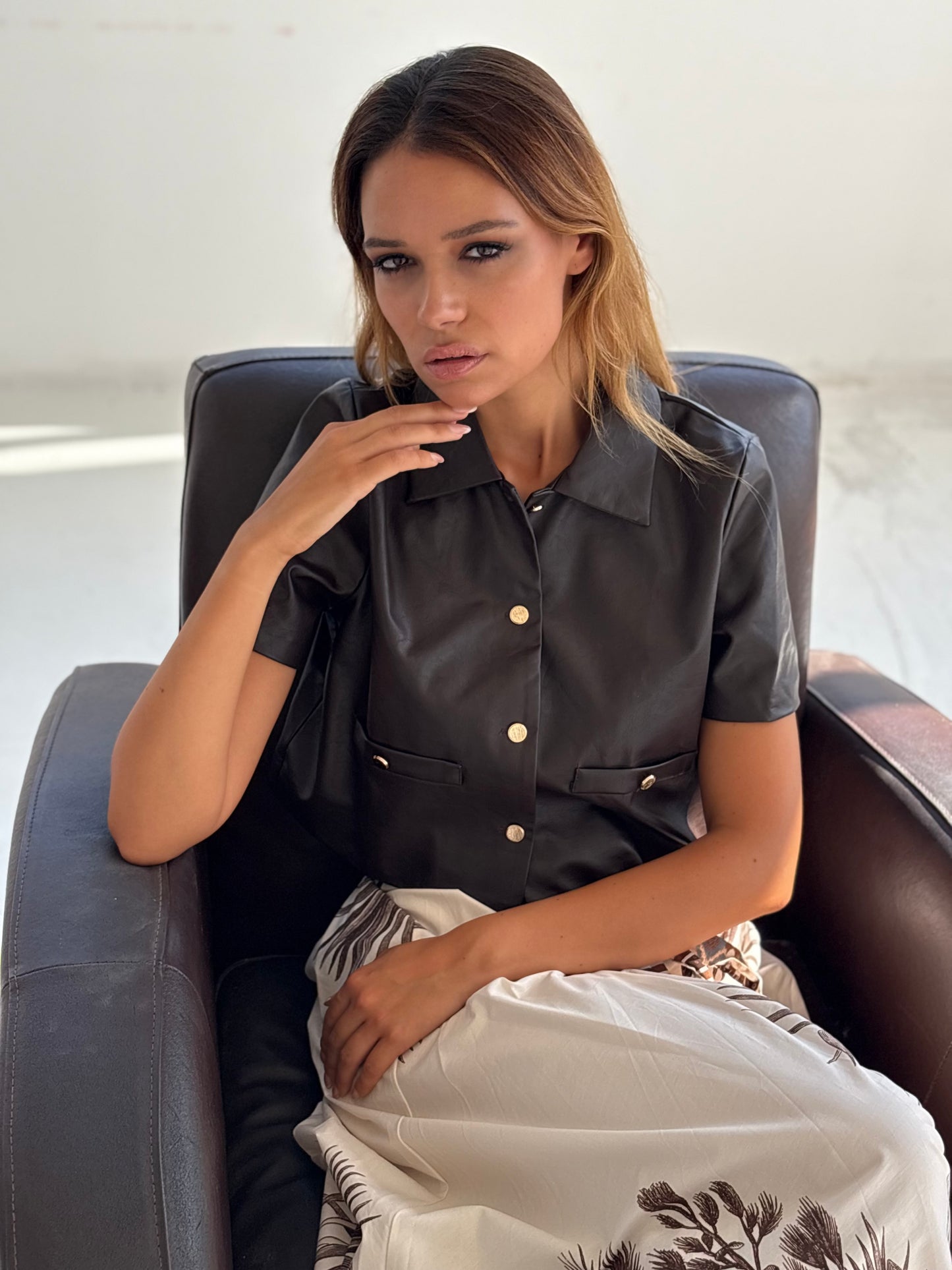 Haut en cuir marron