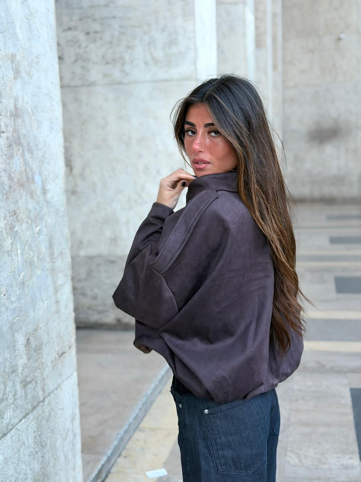 Veste oversize marron à zip