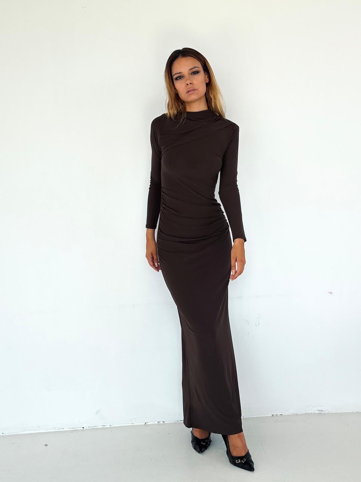 Robe longue marron