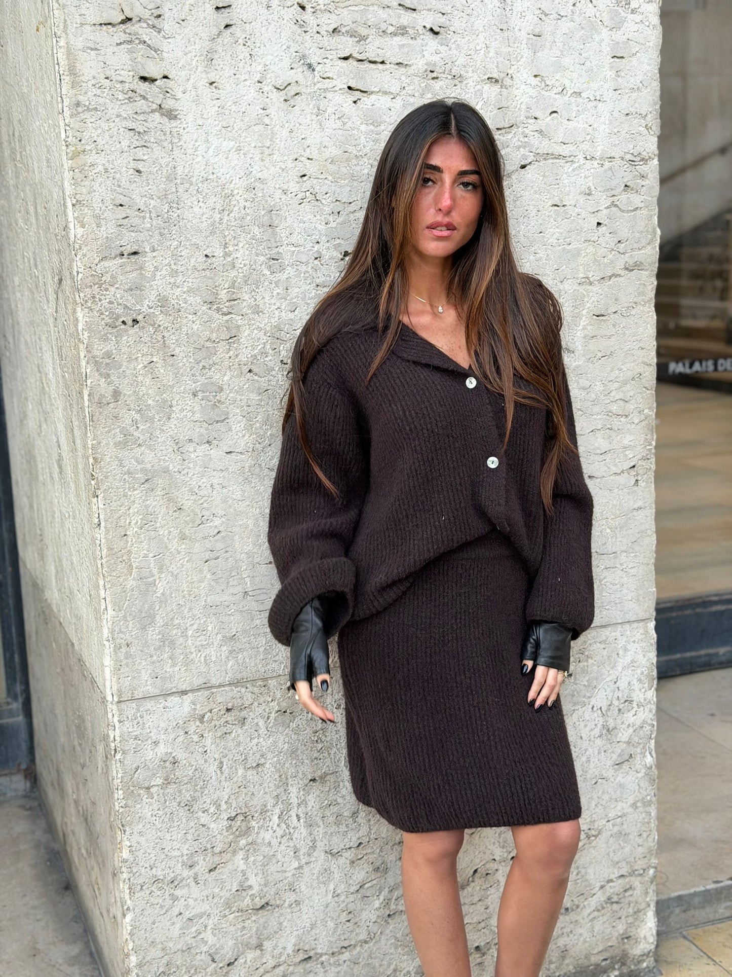 Ensemble en maille marron