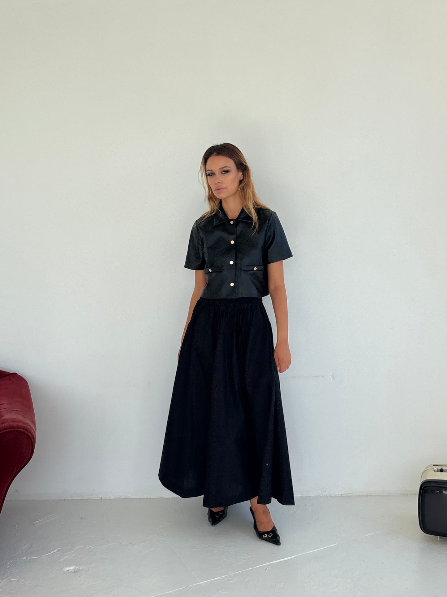 Haut en cuir noir