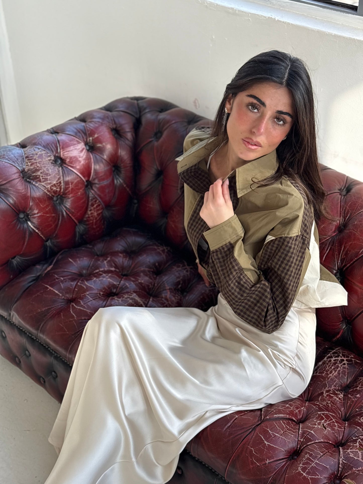 Jupe en satin crème