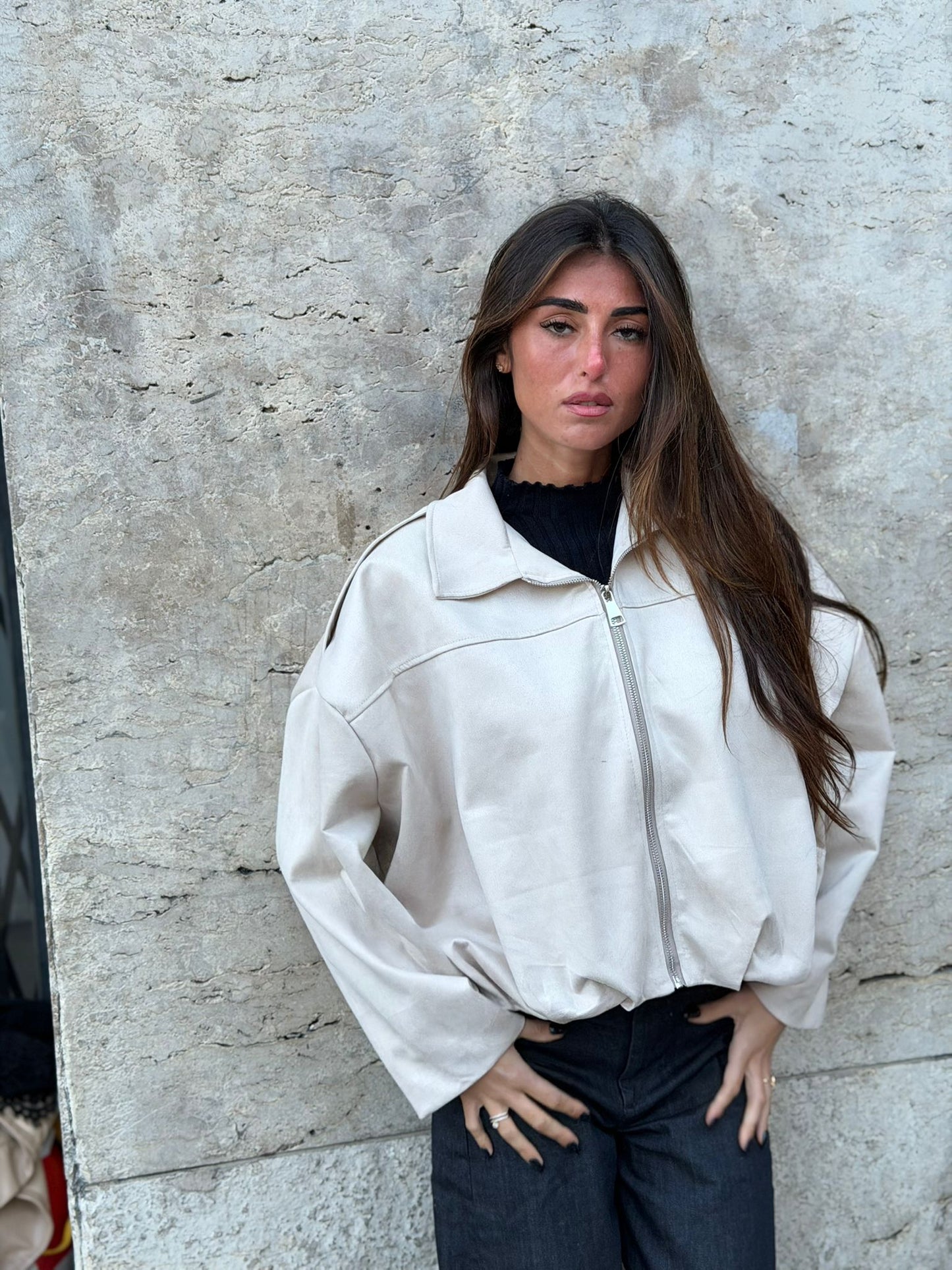 Veste oversize écru à zip