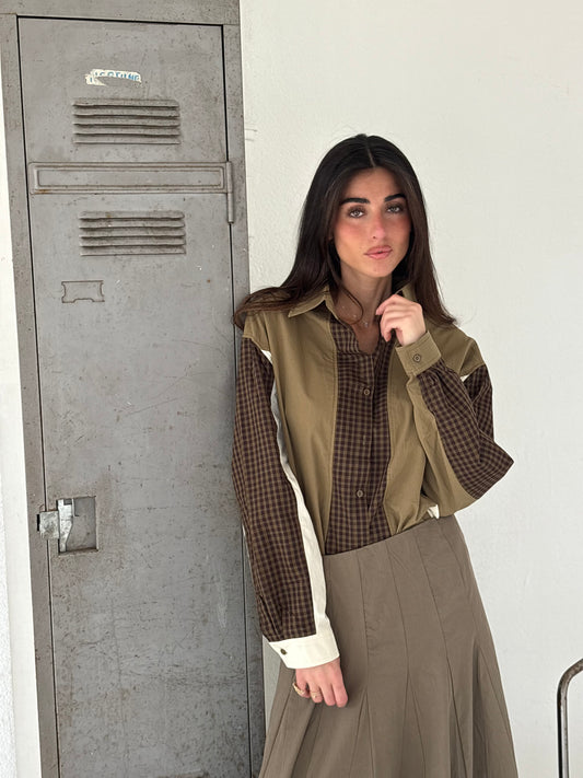 Chemise à carreaux kaki