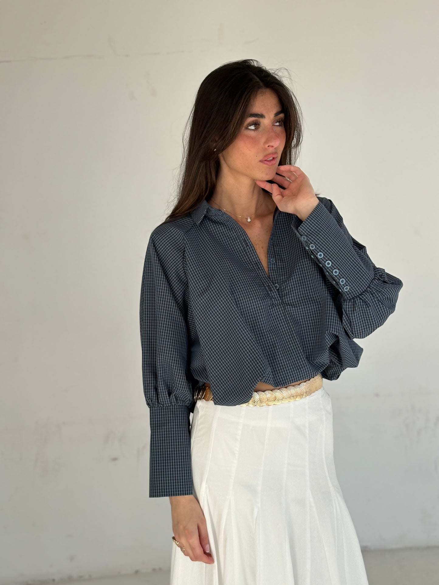 Chemise bouffante à carreaux