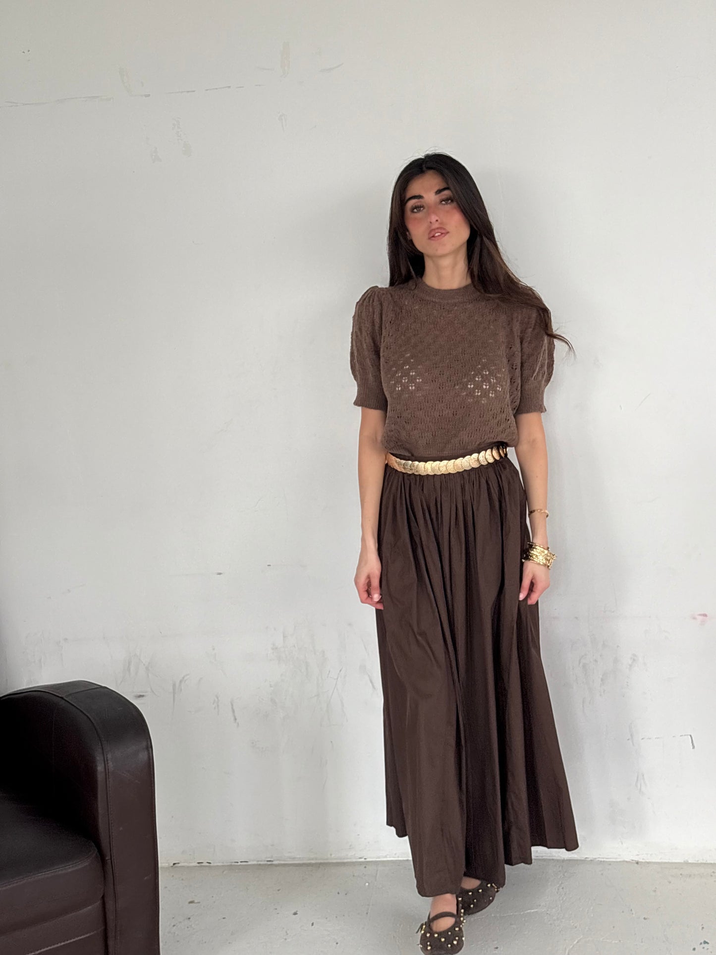 Jupe évasée marron