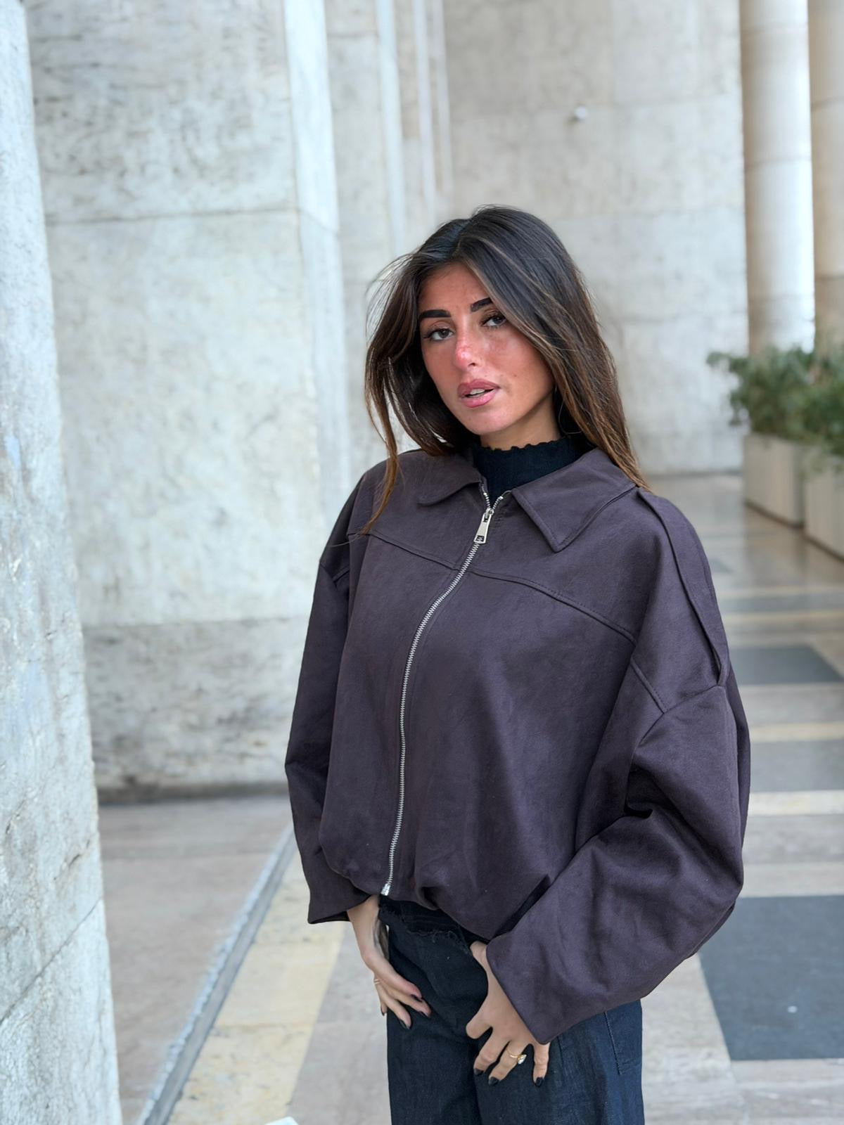 Veste oversize marron à zip